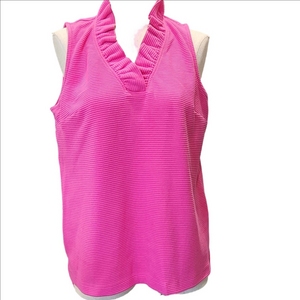 Crown & Ivy Pink Ruffled Neck Top